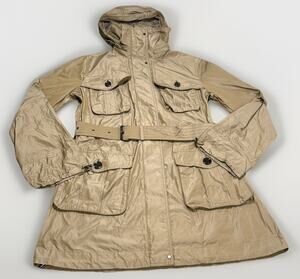Burberry London Rain Jacket Belted Packable Hood Sz 36 US Small